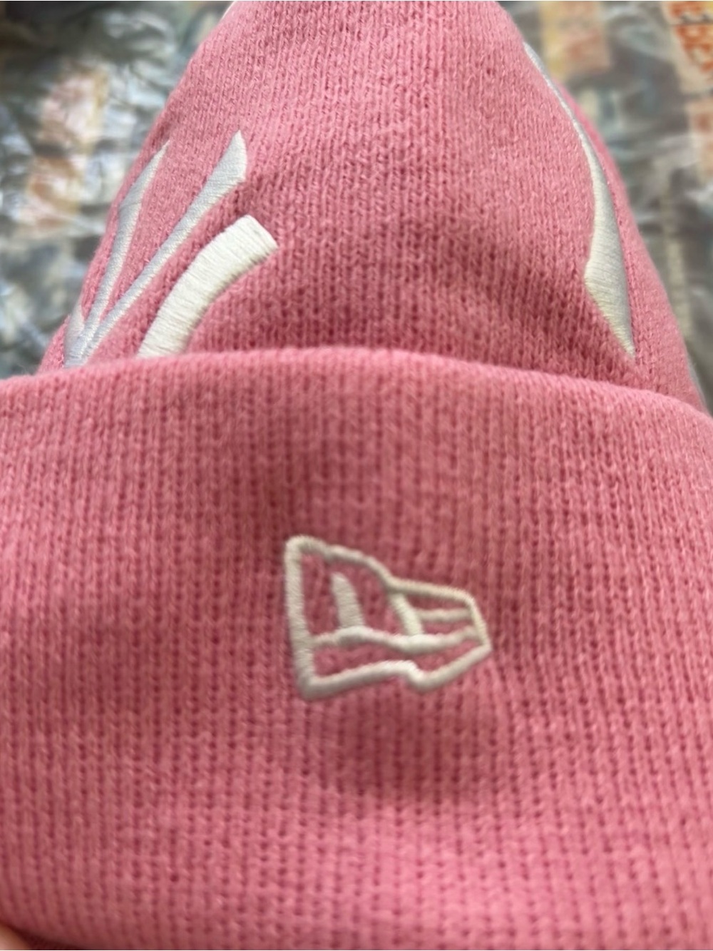 Supreme Pink Knit Beanie with White NY Logos - Picture 3 of 7